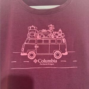 Columbia Size XXL Burgundy Graphic Tee with Pink Van Portland Oregon